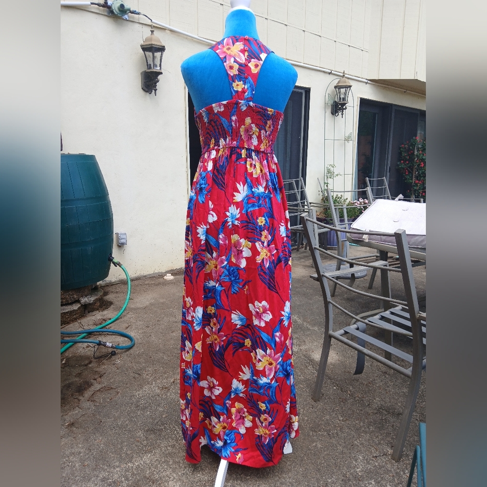 Japna Red and Blue Floral Halter Sundress Maxi Dress Small - Picture 6 of 8